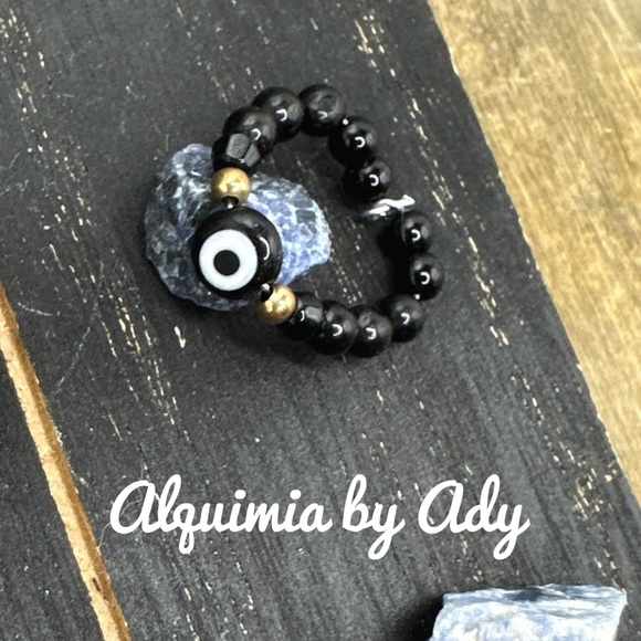 Black onyx beaded gem ring band bohemian - Picture 1 of 2